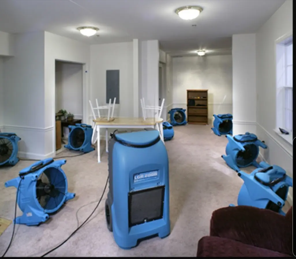 Air movers and dehumidifier setup for Water Damage Restoration in Lake Shore